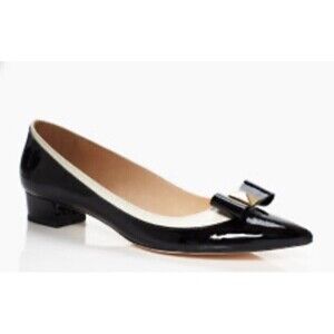 Kate Spade New York Anika Black Cream Nappa Leather Pointed Toe Pumps Shoe 7.5